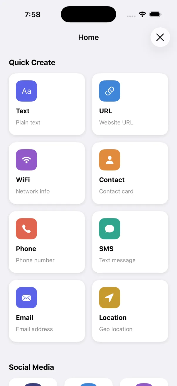 14 quick create and social media QR templates